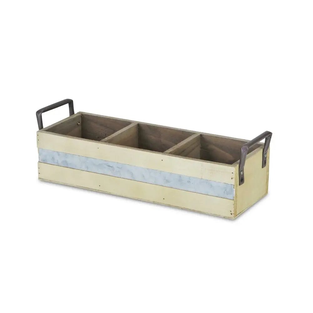 15" Antiqued White Solid Wood And Metal Box - NOBLE HOME INTERIORS