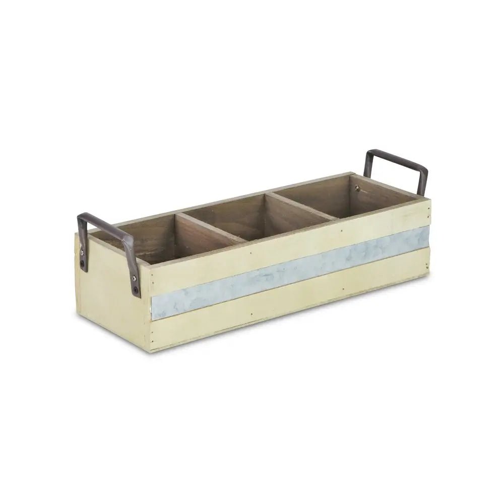 15" Antiqued White Solid Wood And Metal Box - NOBLE HOME INTERIORS