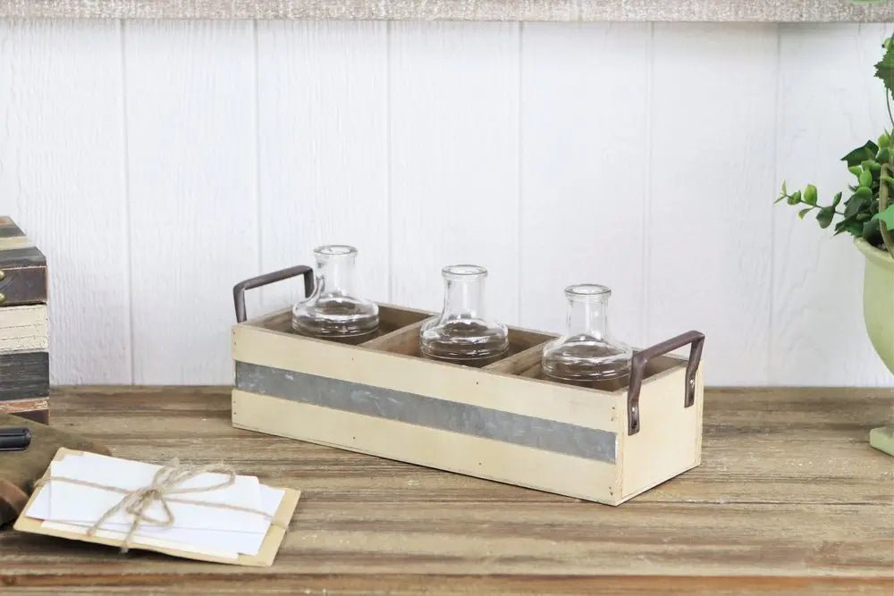 15" Antiqued White Solid Wood And Metal Box - NOBLE HOME INTERIORS