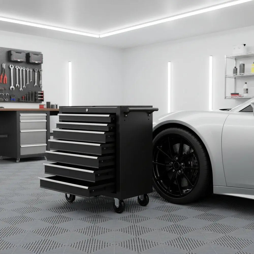 15" Black Multi - Tier Steel Rolling Cabinet With Lid - NOBLE HOME INTERIORS