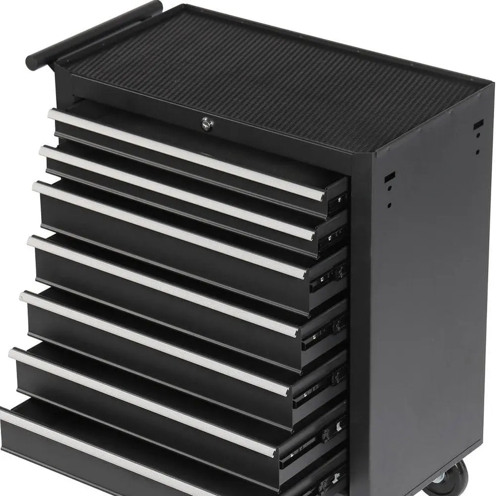 15" Black Multi - Tier Steel Rolling Cabinet With Lid - NOBLE HOME INTERIORS