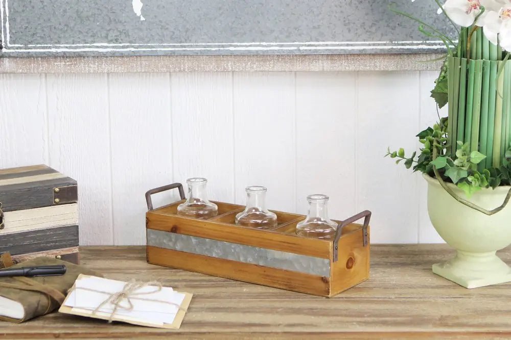 15" Brown Solid Wood And Metal Box - NOBLE HOME INTERIORS