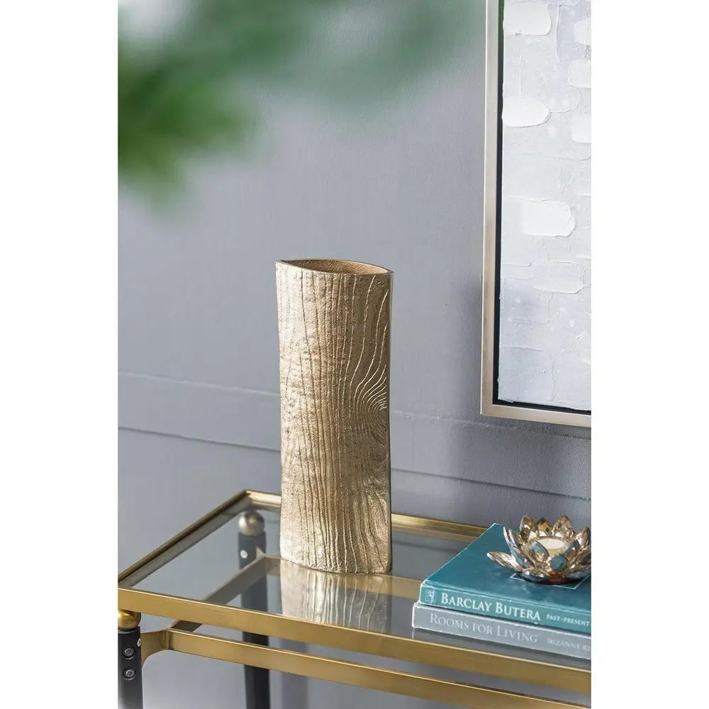 15" Gold Oval Aluminum Table Vase - NOBLE HOME INTERIORS