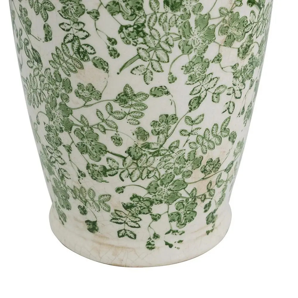 15" Green and White Leaf Trumpet Ceramic Table Vase With Does Not Apply - NOBLE HOME INTERIORS