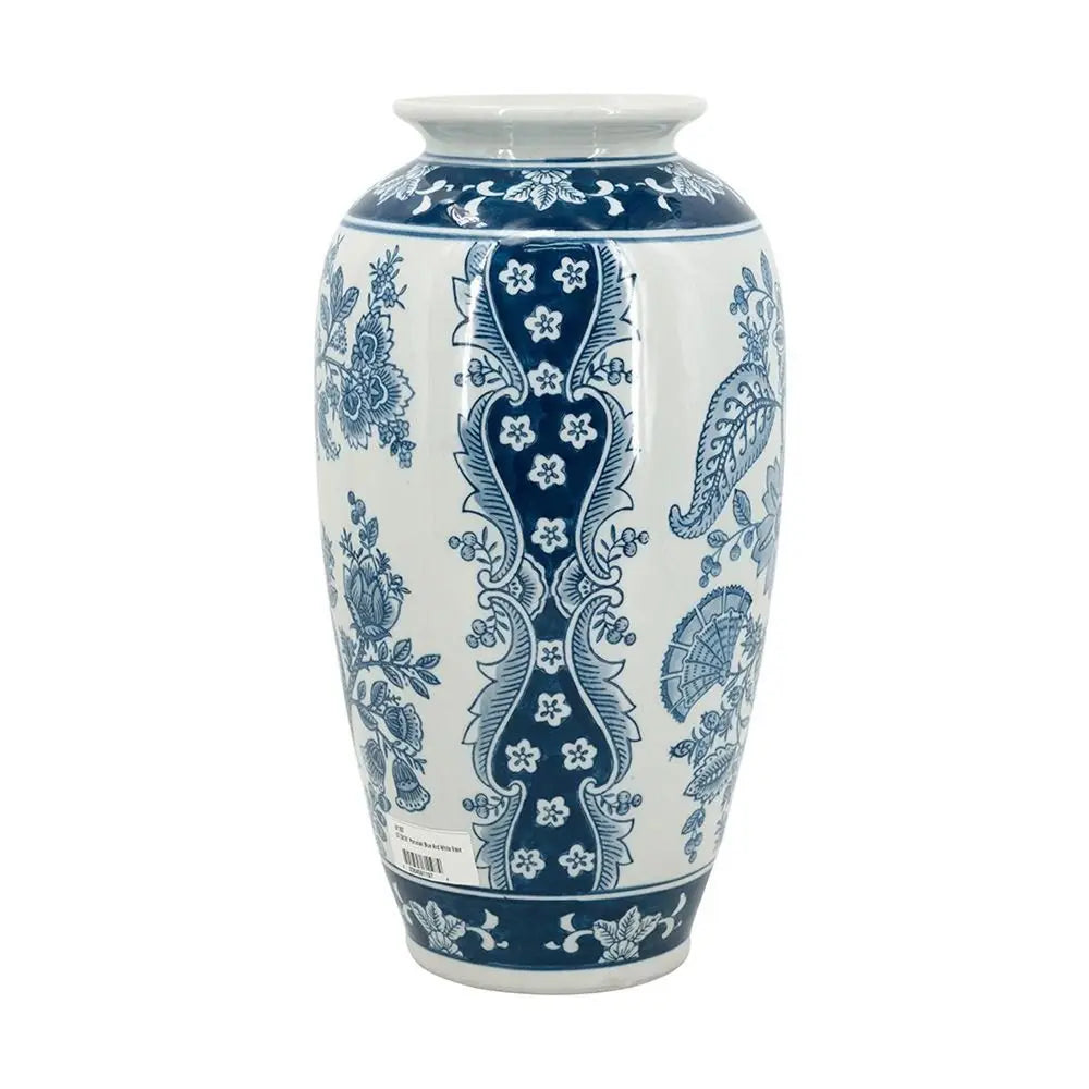 15" Light Blue And White Floral Porcelain Urn Vase - NOBLE HOME INTERIORS