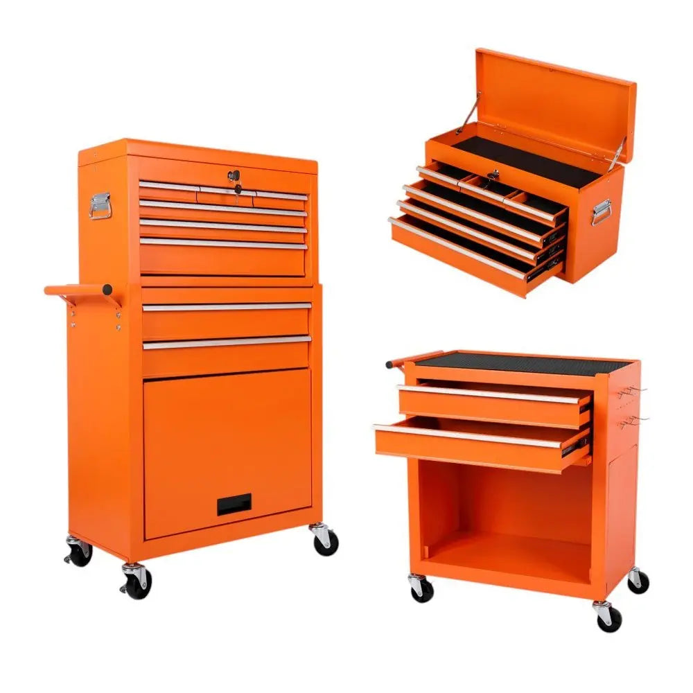 15" Orange Multi - Tier Steel Rolling Cabinet With Lid - NOBLE HOME INTERIORS