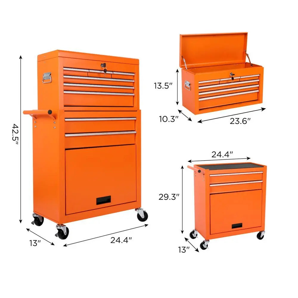 15" Orange Multi - Tier Steel Rolling Cabinet With Lid - NOBLE HOME INTERIORS