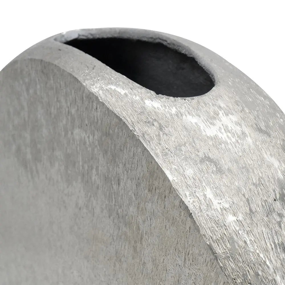 15" Silver Aluminum Round Disc Table Vase - NOBLE HOME INTERIORS