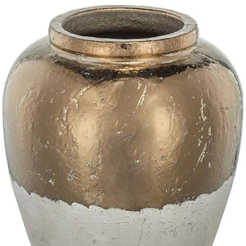 16" Beige and Bronze Terracotta Round Jug Vase - NOBLE HOME INTERIORS