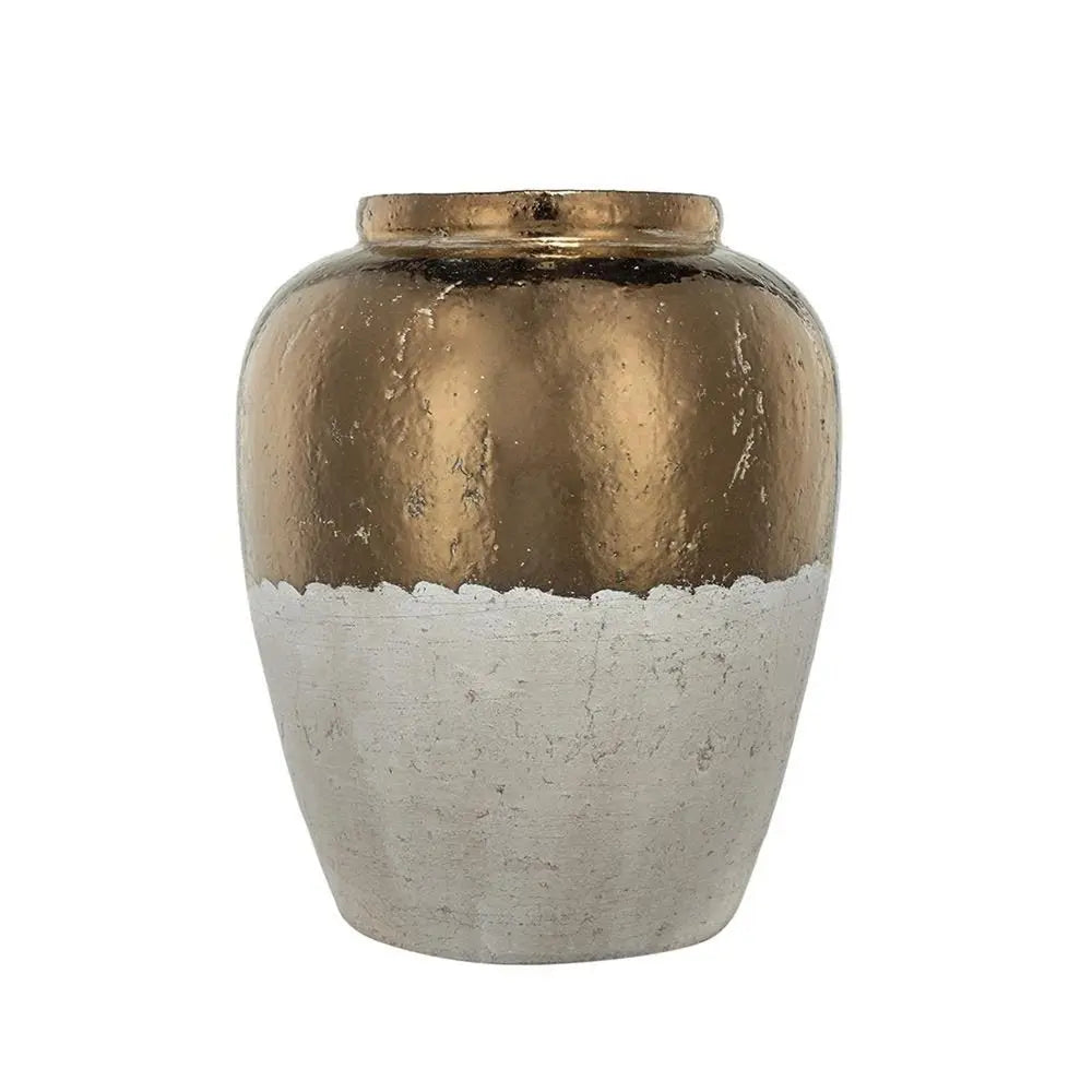 16" Beige and Bronze Terracotta Round Jug Vase - NOBLE HOME INTERIORS