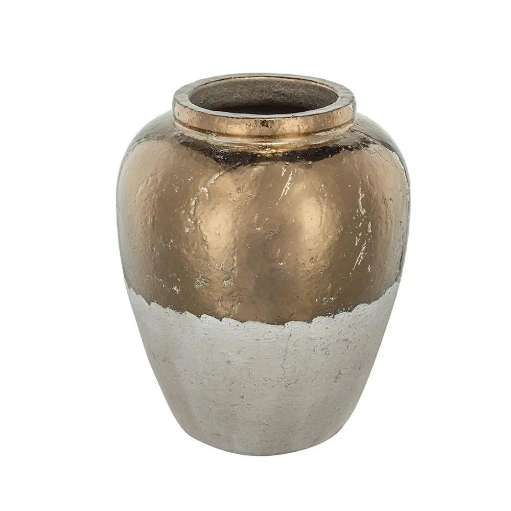16" Beige and Bronze Terracotta Round Jug Vase - NOBLE HOME INTERIORS