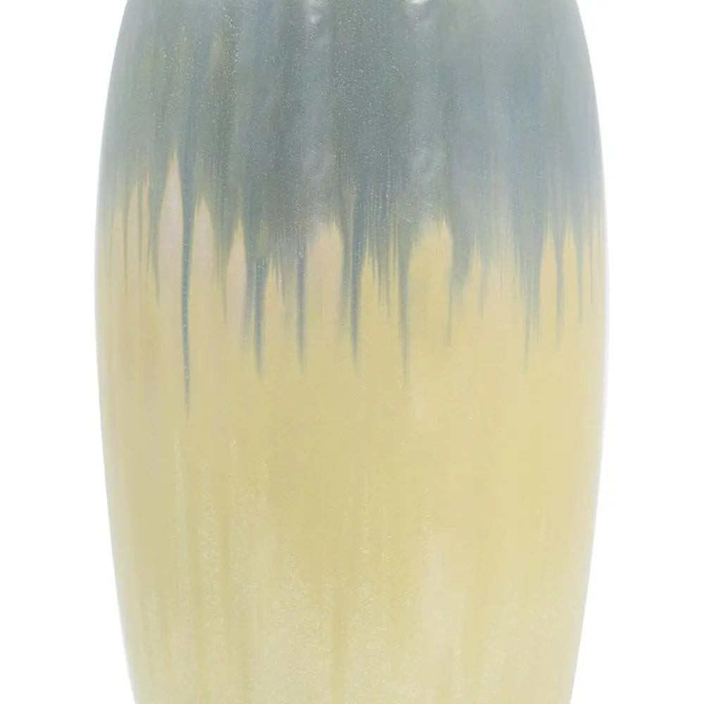 16" Blue And Cream Reactive Glaze Ceramic Cylinder Table Vase - NOBLE HOME INTERIORS