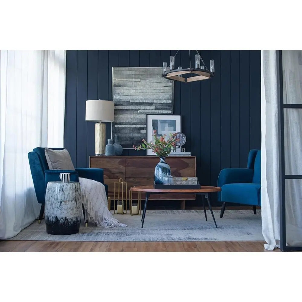 16" Blue And White Striped Swirl Art Glass Table Vase - NOBLE HOME INTERIORS