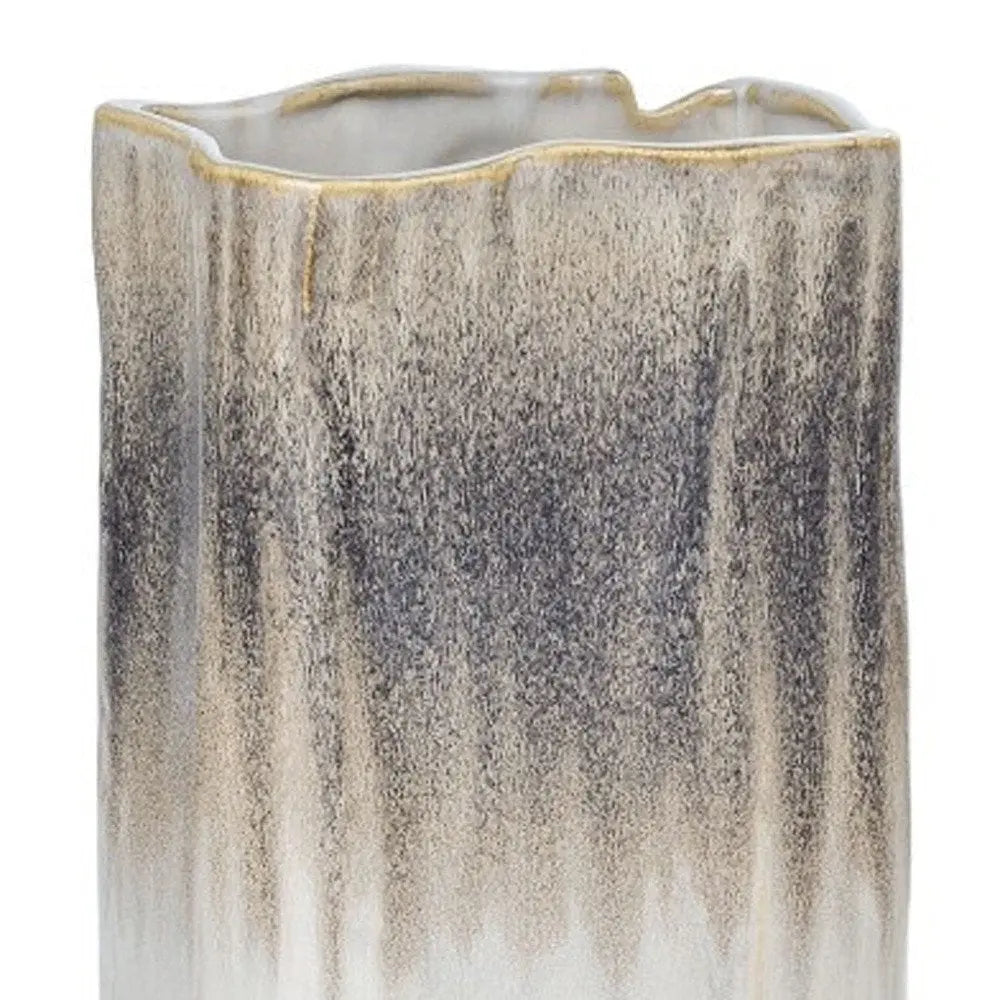 16" Brown Light Blue And Off White Color Block Square Ceramic Table Vase - NOBLE HOME INTERIORS