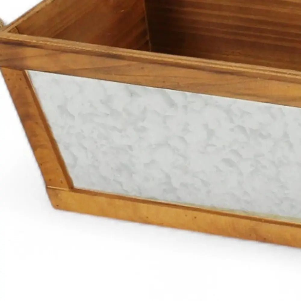 16" Brown Solid Wood And Metal Crate - NOBLE HOME INTERIORS