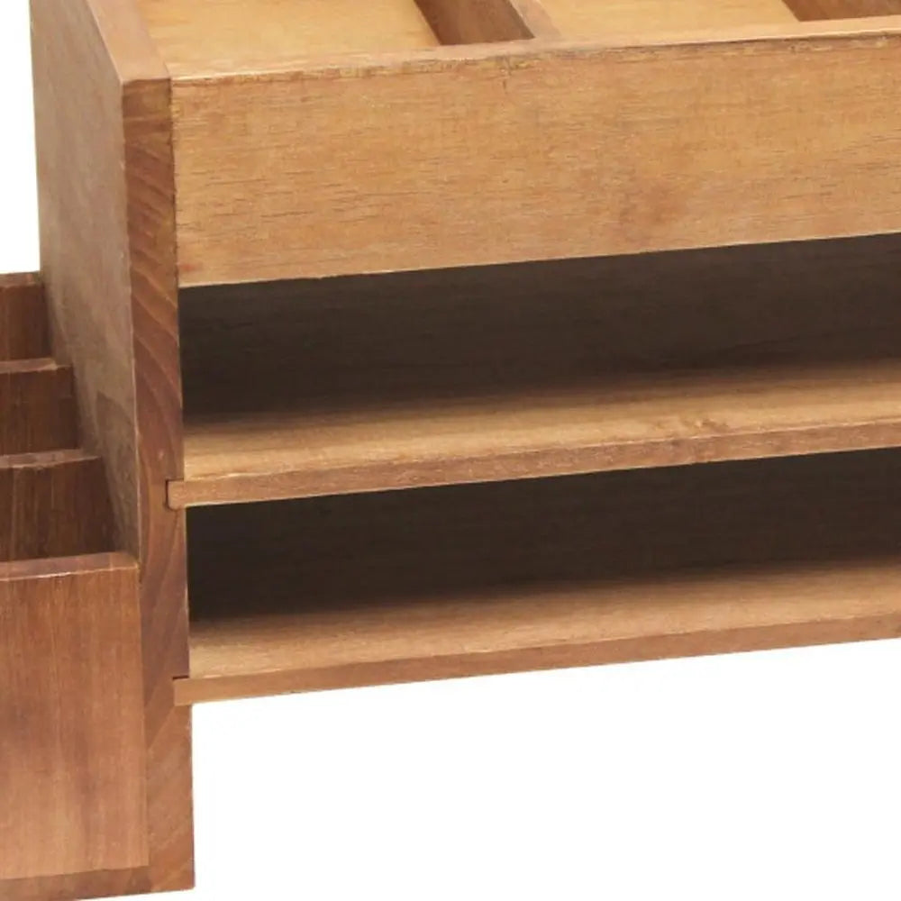 16" Brown Wood Desk Organizer - NOBLE HOME INTERIORS