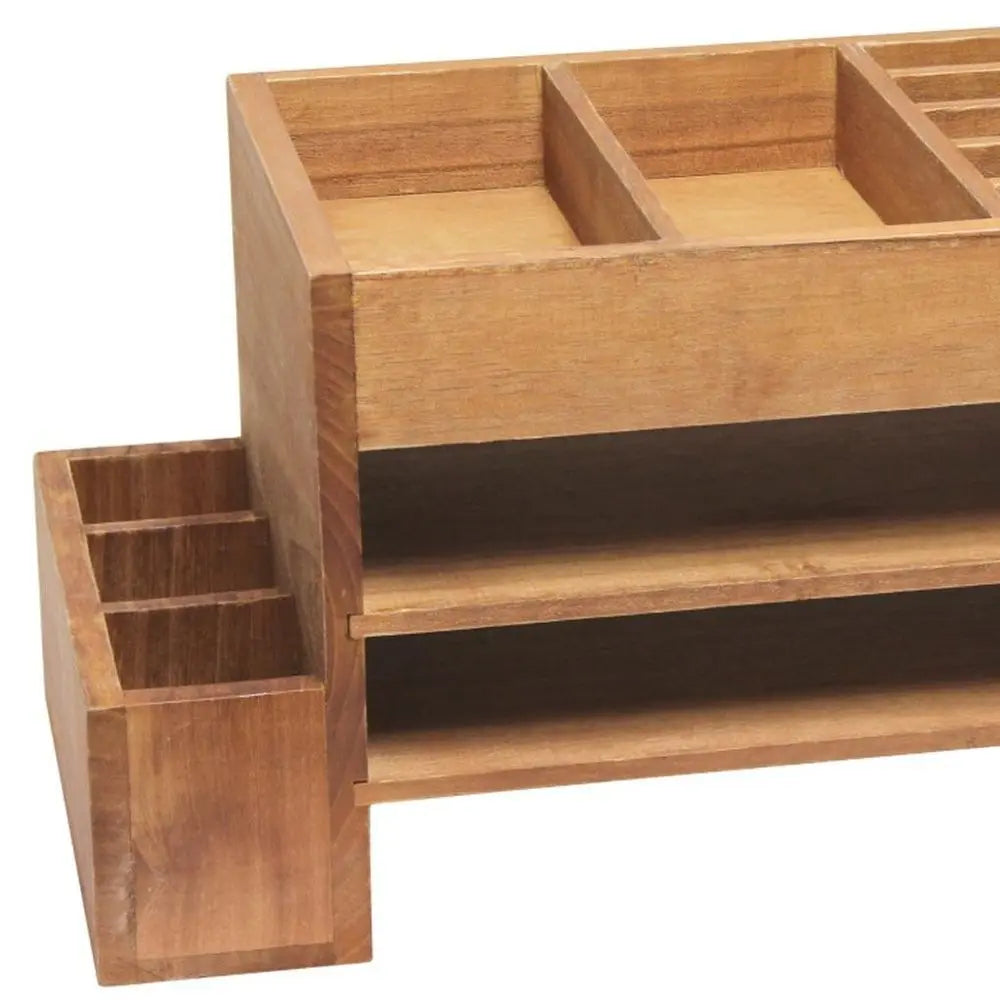 16" Brown Wood Desk Organizer - NOBLE HOME INTERIORS