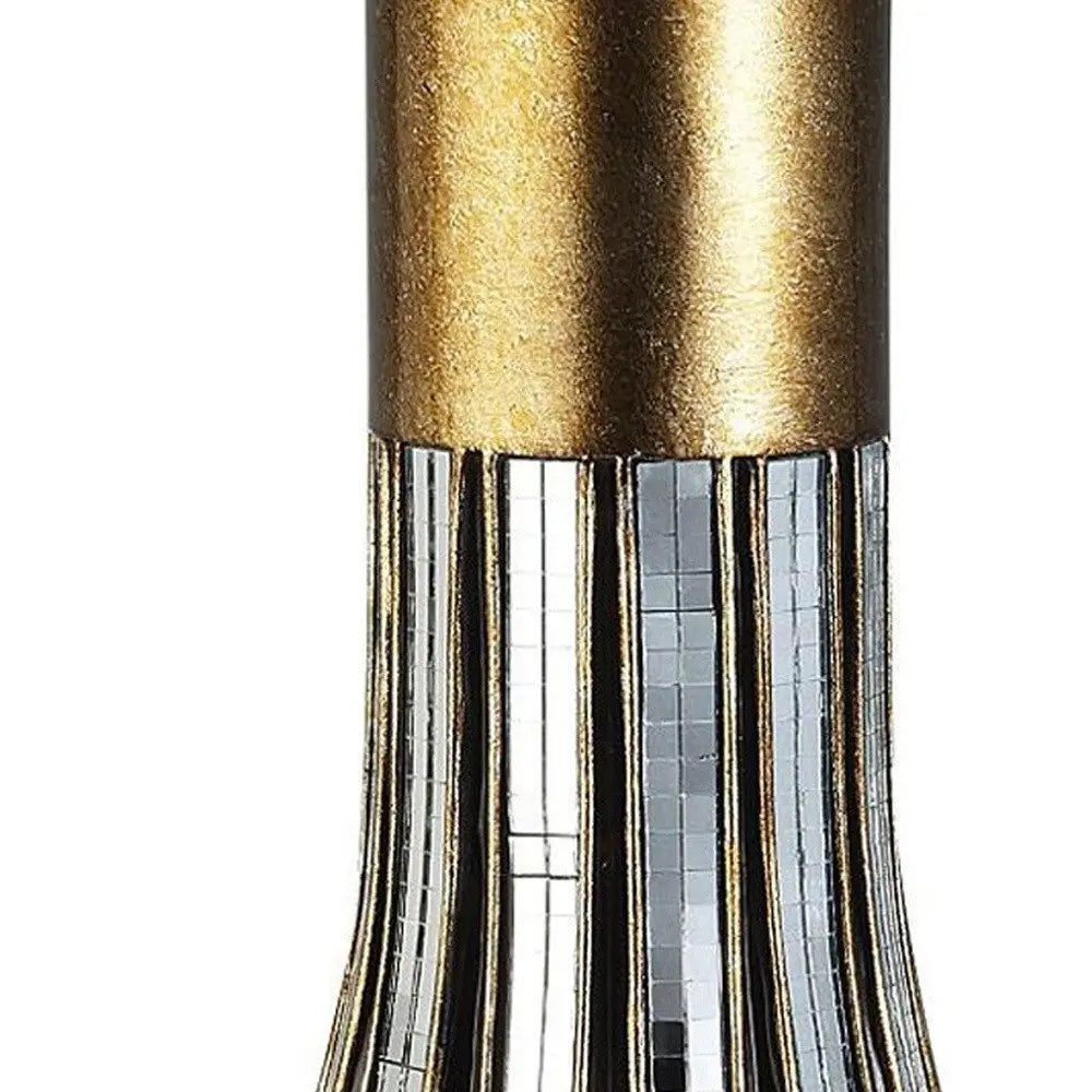 16" Gold and Black Striped Bud Polyresin Table Vase - NOBLE HOME INTERIORS