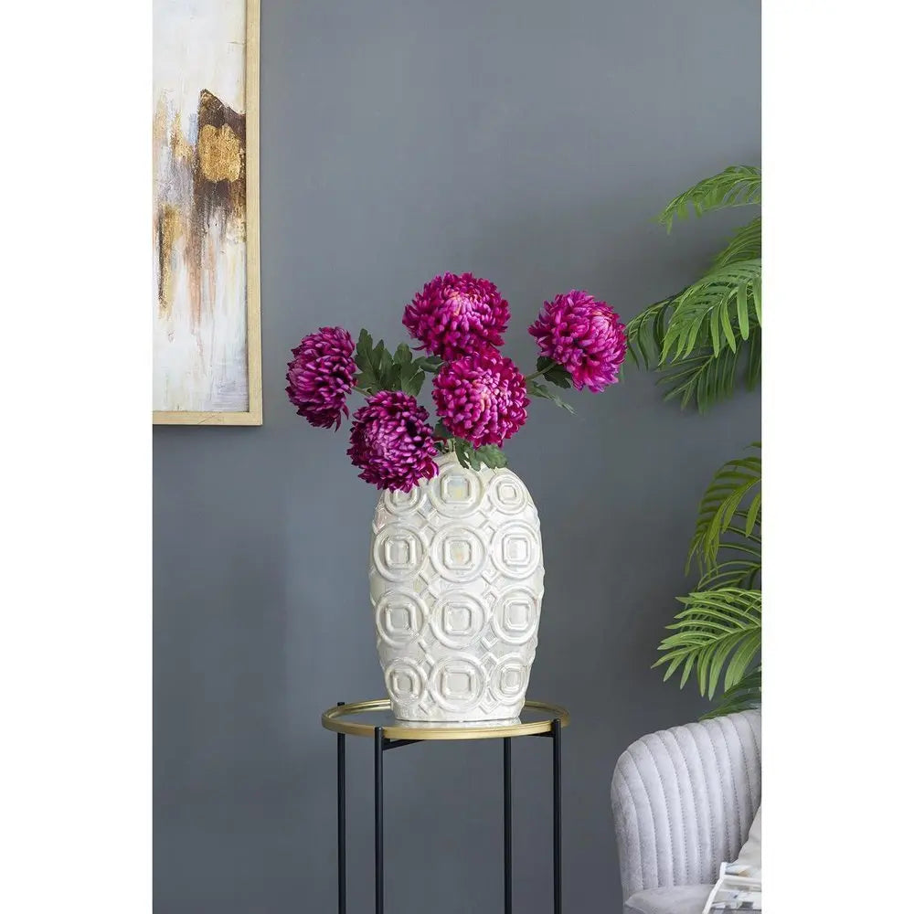 16" Ivory Geometric Bud Ceramic Table Vase - NOBLE HOME INTERIORS