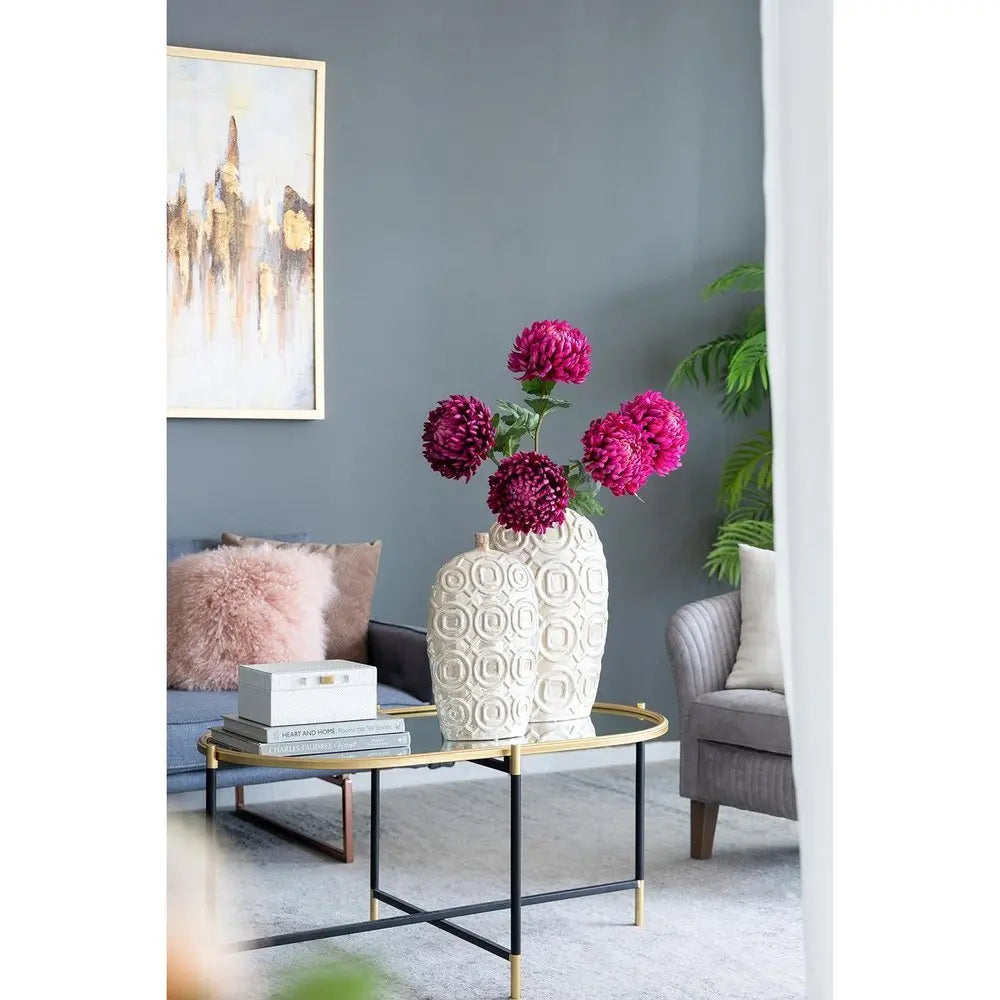 16" Ivory Geometric Bud Ceramic Table Vase - NOBLE HOME INTERIORS