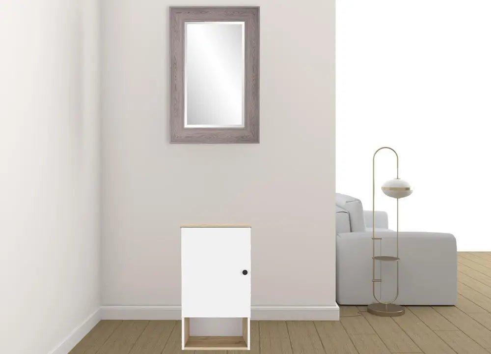 16" Light Oak And White Wall Mounted Cabinet With Three Shelves - NOBLE HOME INTERIORS