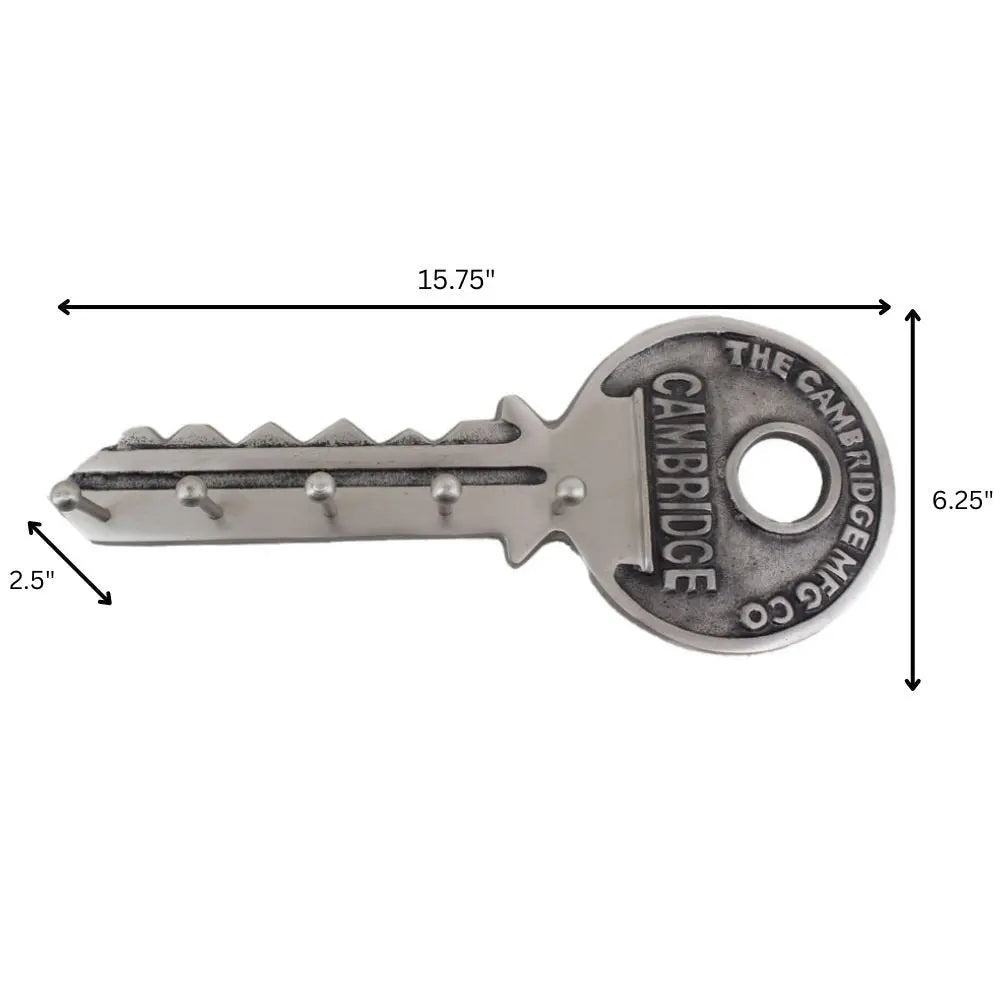 16" Silver Five Hook Wall Mount Key Shaped Coat Rack - NOBLE HOME INTERIORS