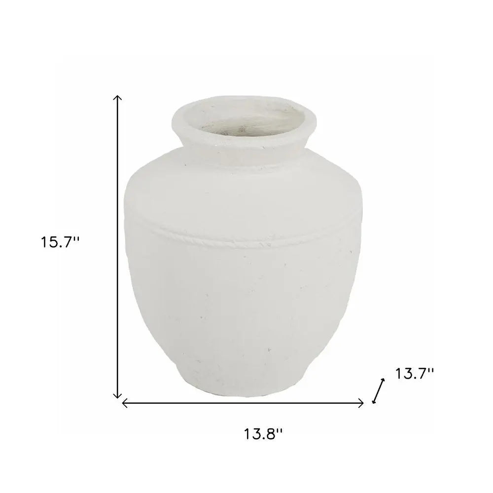 16" White Terracotta Round Jug Vase - NOBLE HOME INTERIORS