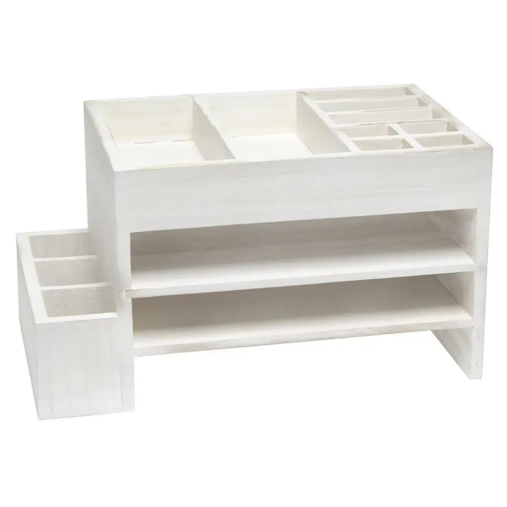 16" White Wood Desk Organizer - NOBLE HOME INTERIORS