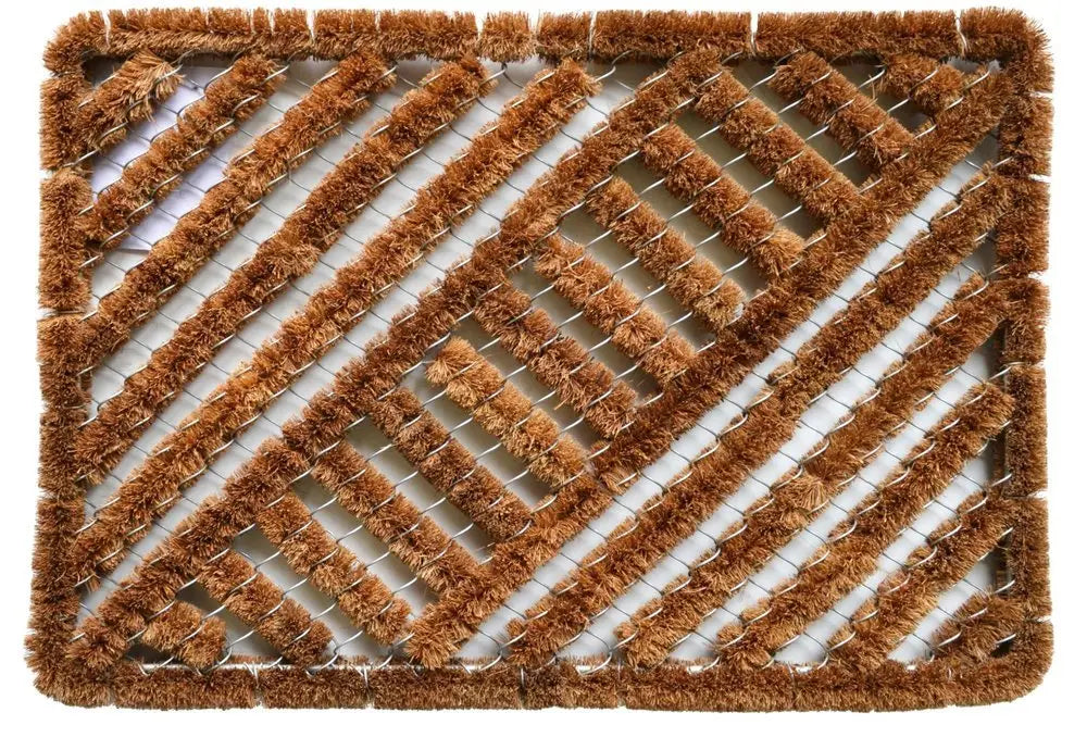 16" X 24" Brown Coir Geometric Outdoor Door Mat - NOBLE HOME INTERIORS