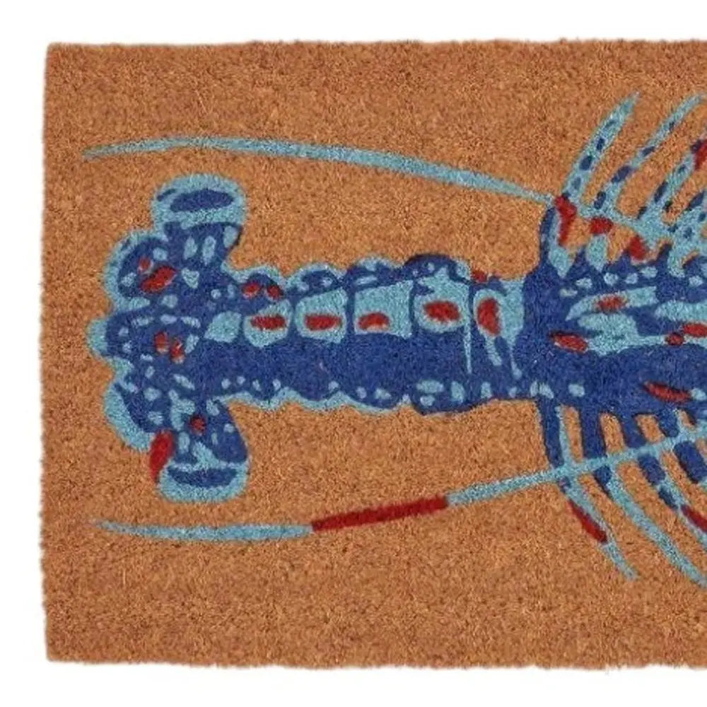 16" X 30" Blue Brown And Red Lobster Indoor Coir Door Mat - NOVA HOME FURNITURE