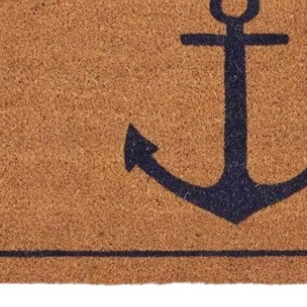 16" X 30" Light Brown And Navy Blue Anchor Indoor Coir Door Mat - NOVA HOME FURNITURE