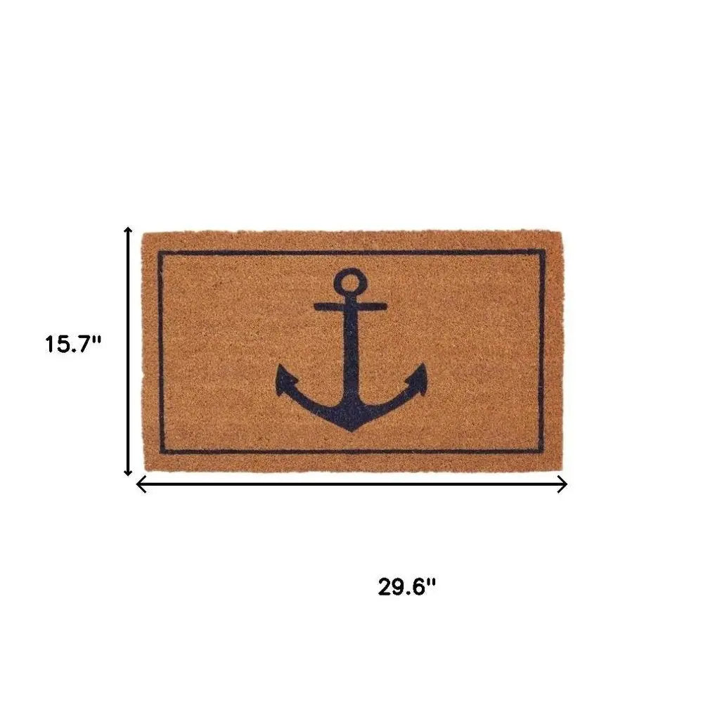 16" X 30" Light Brown And Navy Blue Anchor Indoor Coir Door Mat - NOVA HOME FURNITURE