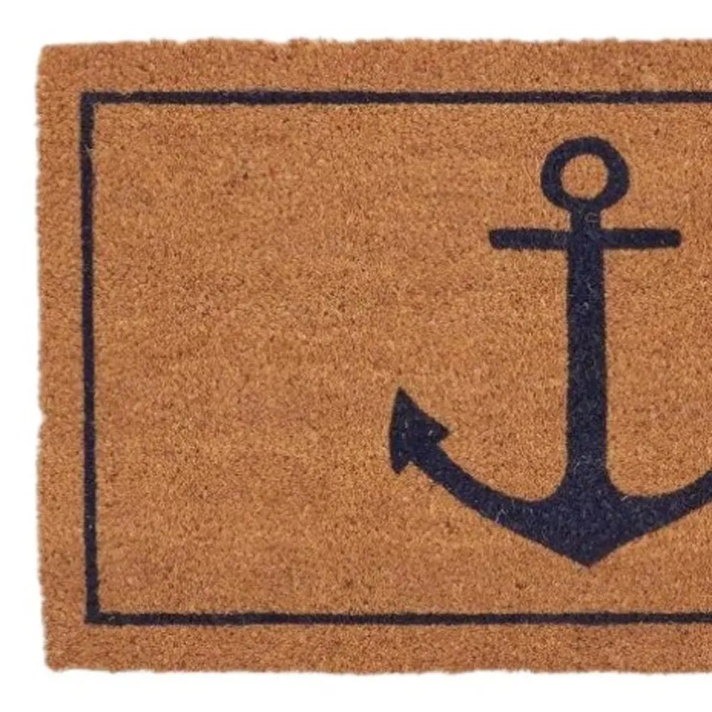 16" X 30" Light Brown And Navy Blue Anchor Indoor Coir Door Mat - NOVA HOME FURNITURE