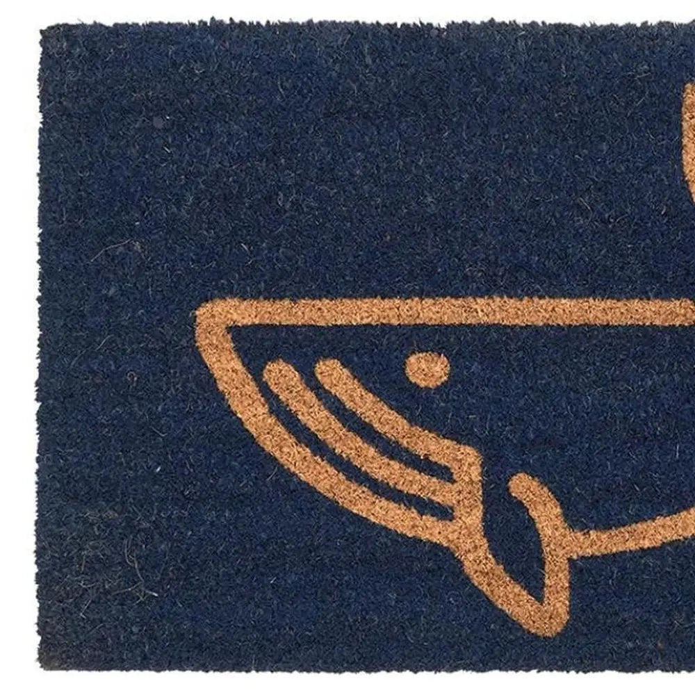 16" X 30" Natural And Navy Blue Whale Indoor Coir Door Mat - NOVA HOME FURNITURE