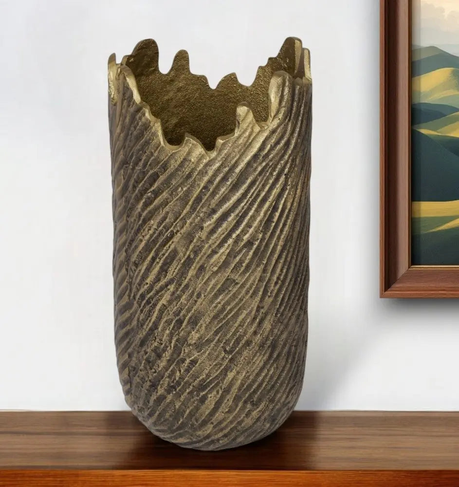 17" Gold Abstract Aluminum Table Vase - NOBLE HOME INTERIORS