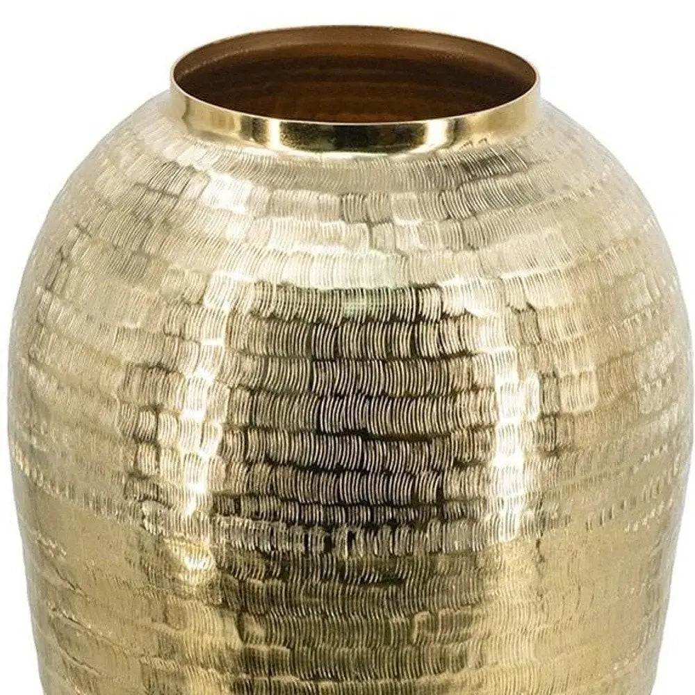 17" Gold Hammered Aluminum Urn Table Vase - NOBLE HOME INTERIORS