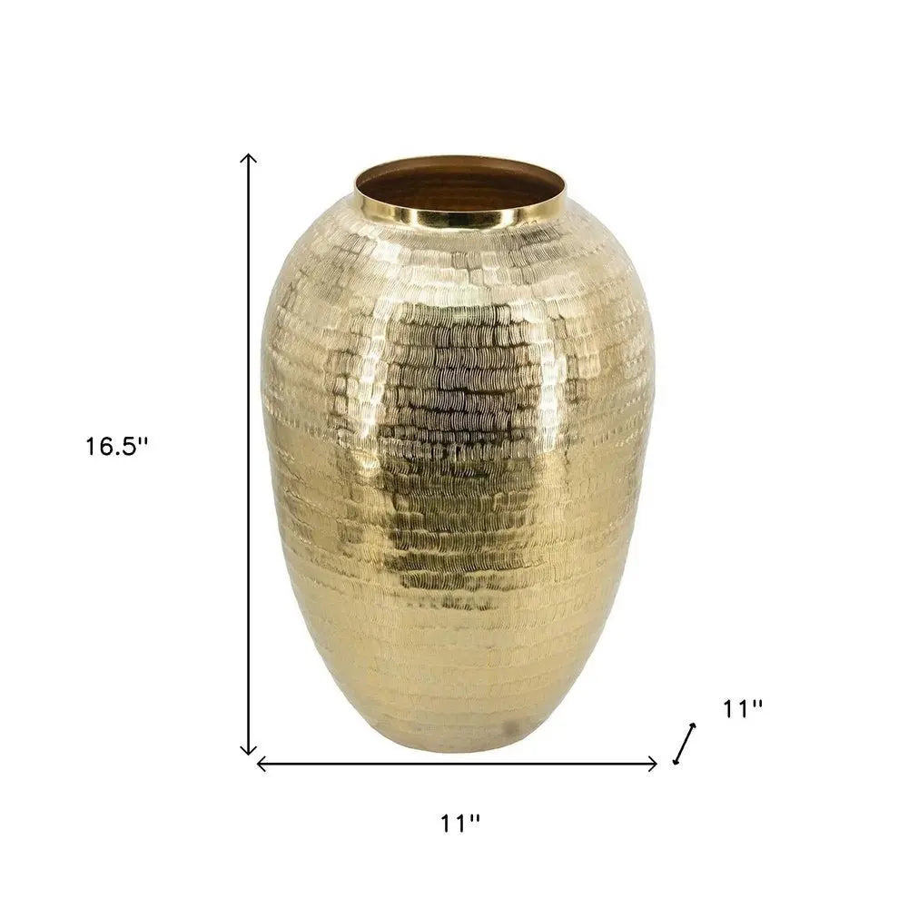 17" Gold Hammered Aluminum Urn Table Vase - NOBLE HOME INTERIORS