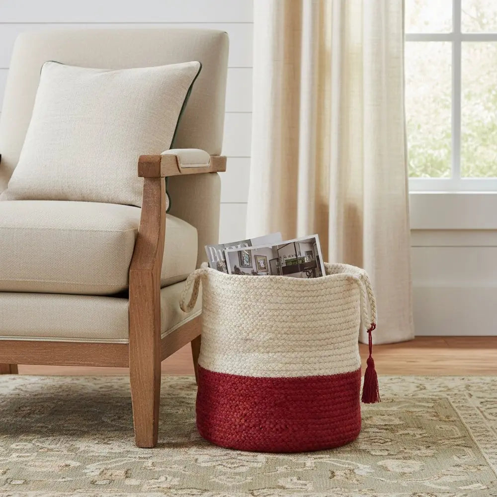 17" Ivory Jute Basket - NOBLE HOME INTERIORS