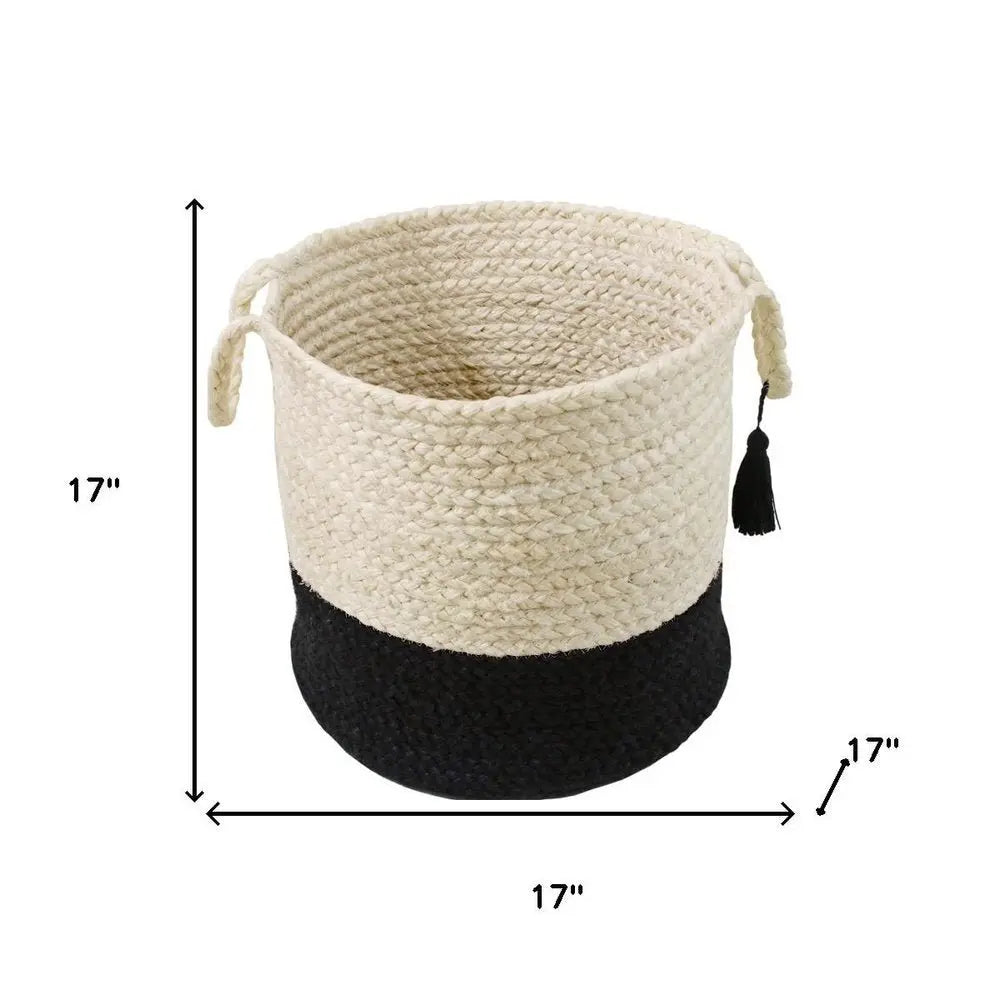 17" White Jute Basket - NOBLE HOME INTERIORS