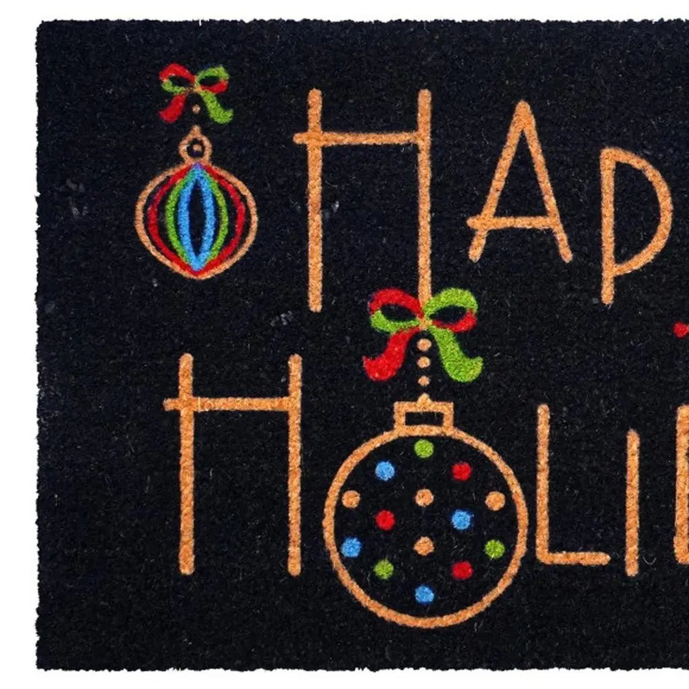 17" X 29" Black And Brown Christmas Happy Holidays Outdoor Coir Door Mat - NOVA HOME FURNITURE