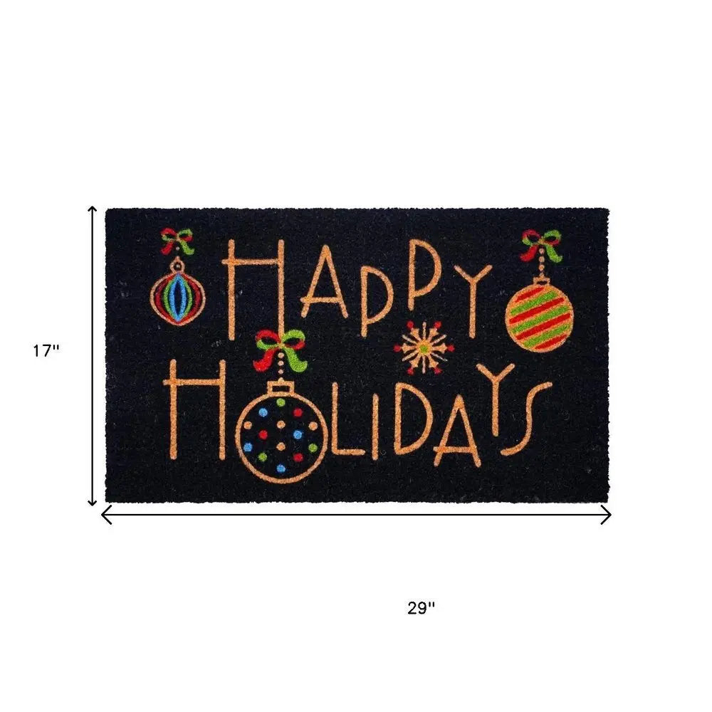 17" X 29" Black And Brown Christmas Happy Holidays Outdoor Coir Door Mat - NOVA HOME FURNITURE