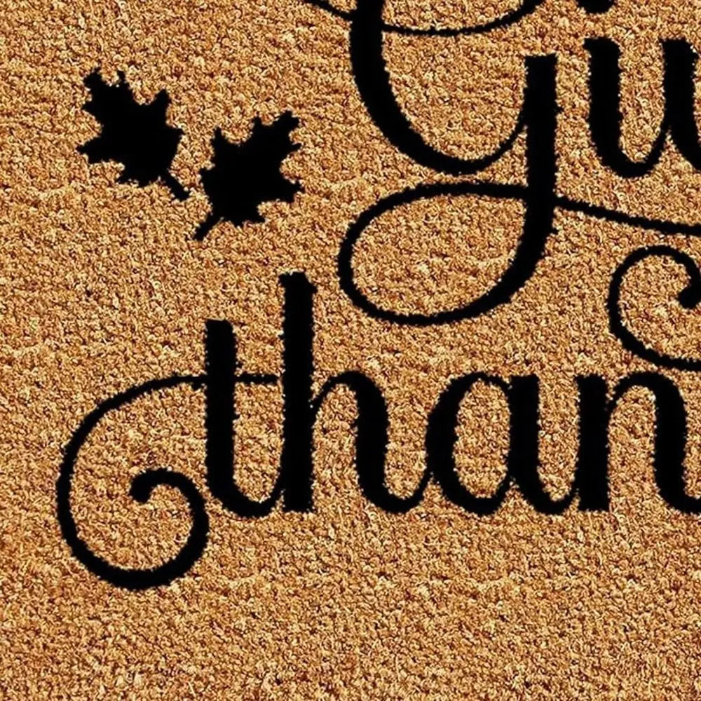 17" X 29" Black And Natural Coir Give Thanks Outdoor Door Mat - NOBLE HOME INTERIORS
