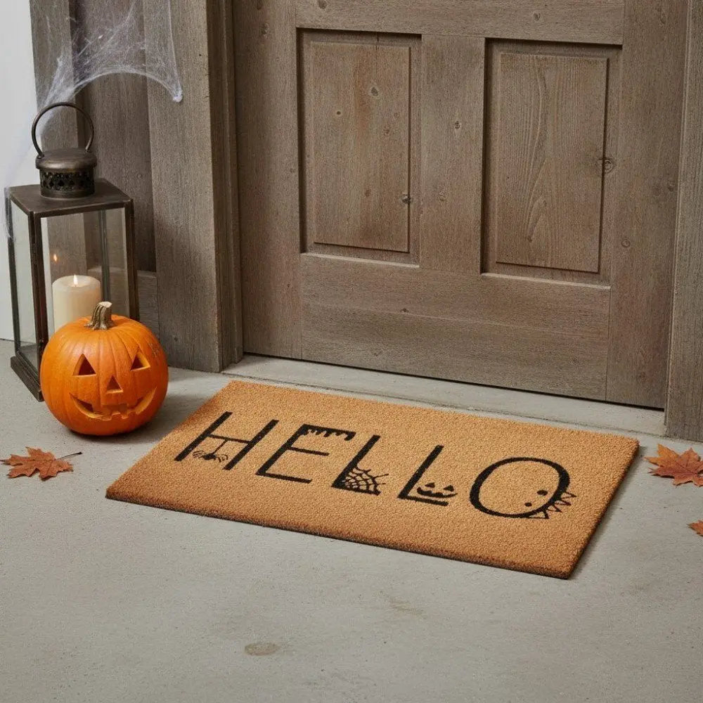 17" X 29" Black And Natural Halloween Halloween Hello Outdoor Coir Door Mat - NOBLE HOME INTERIORS