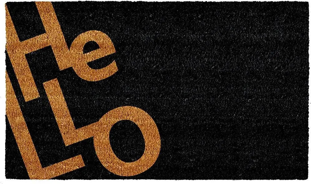 17" X 29" Black And Natural Hello Outdoor Coir Door Mat - NOBLE HOME INTERIORS