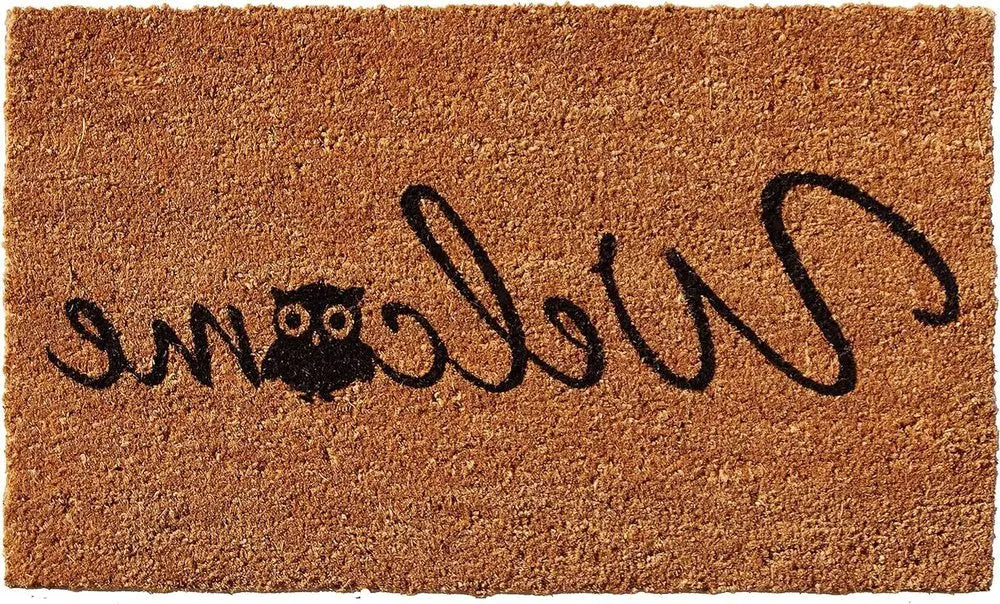 17" X 29" Black And Natural Owl Welcome Outdoor Coir Door Mat - NOBLE HOME INTERIORS