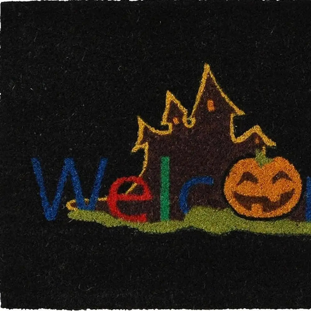 17" X 29" Black And Orange Coir Welcome Outdoor Halloween Door Mat - NOBLE HOME INTERIORS