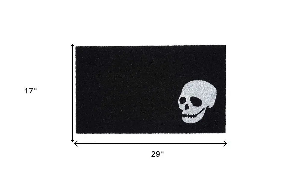 17" X 29" Black and White Coir Skull Outdoor Halloween Door Mat - NOBLE HOME INTERIORS