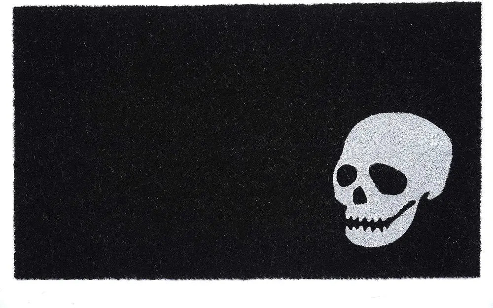 17" X 29" Black and White Coir Skull Outdoor Halloween Door Mat - NOBLE HOME INTERIORS