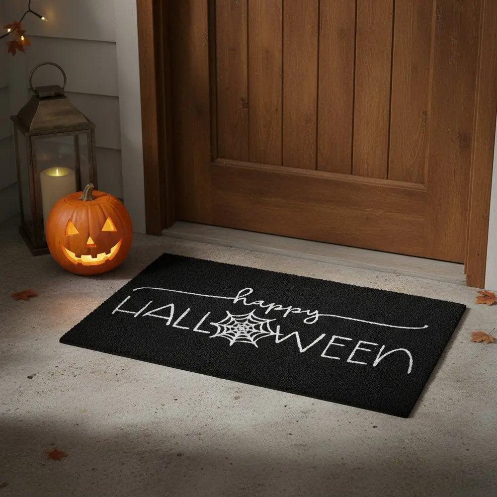 17" X 29" Black And White Halloween Halloween Happy Halloween Outdoor Coir Door Mat - NOVA HOME FURNITURE