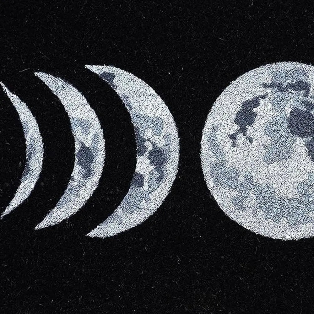 17" X 29" Black And White Phases Of The Moon Outdoor Coir Door Mat - NOBLE HOME INTERIORS
